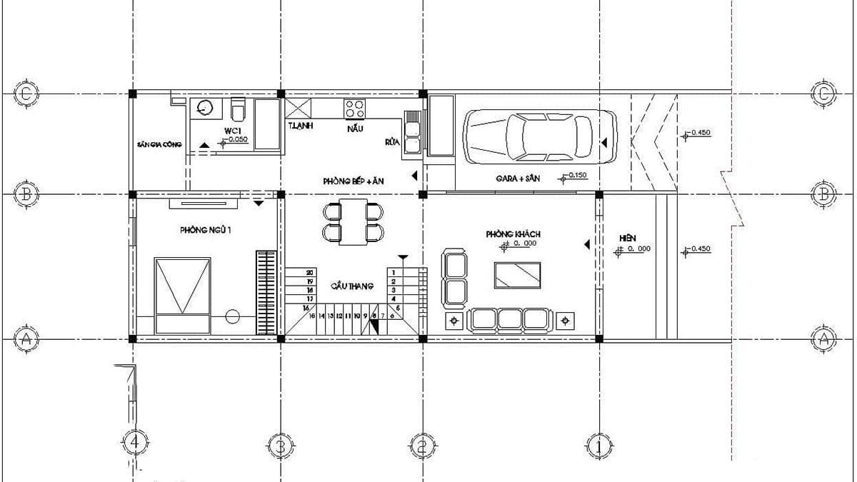 Bản vẽ nhà cấp 4 mái tôn 7x15m