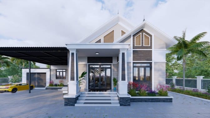 Mẫu nhà phố 1 tầng mái thái đẹp - Thiết kế số 3