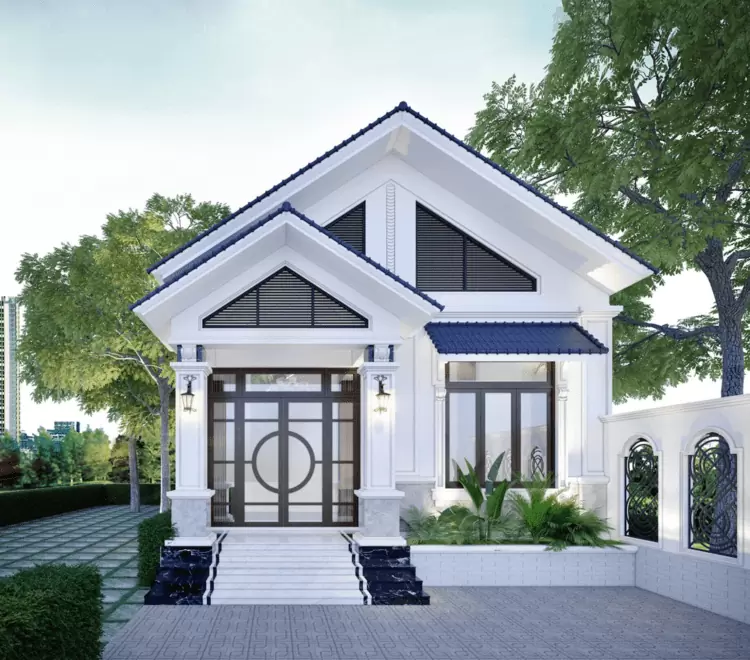 Top 30 thiết kế nhà ống 1 tầng độc đáo, ấn tượng Nhà mái thái phối cảnh 3D