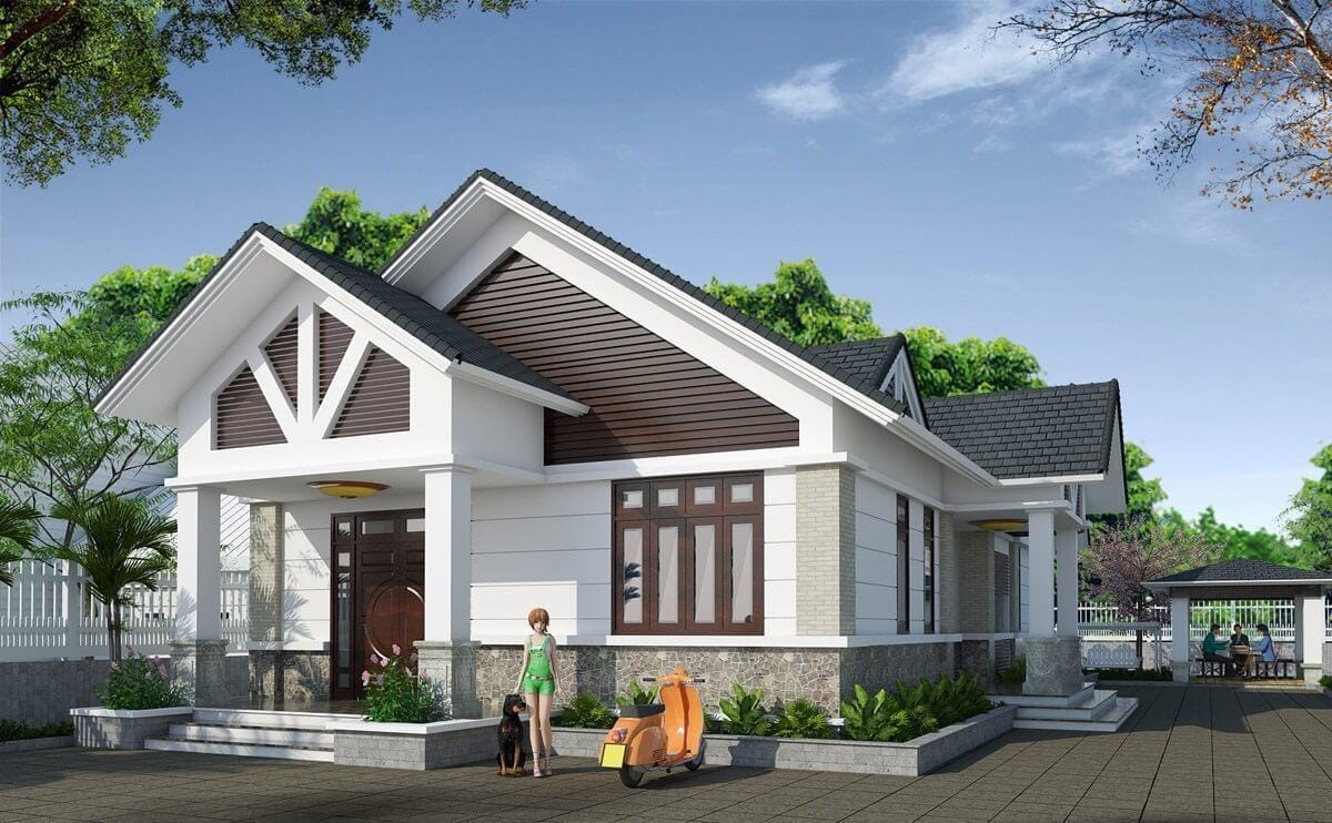 mẫu nhà mái thái 1 tầng mặt tiền 8m đẹp