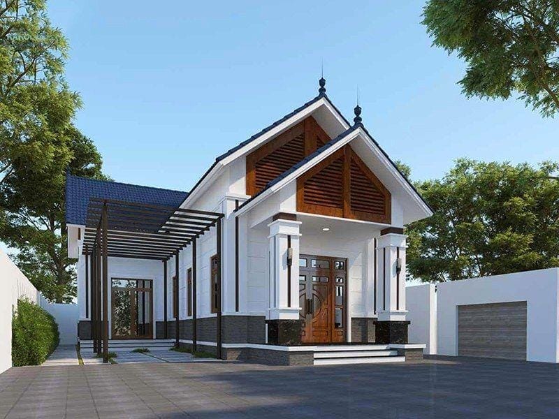 Mẫu nhà mái thái cấp 4 chữ L đẹp