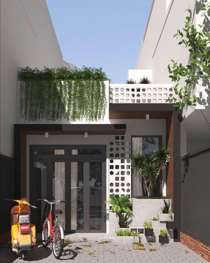 mẫu nhà ống 1 tầng có giếng trời