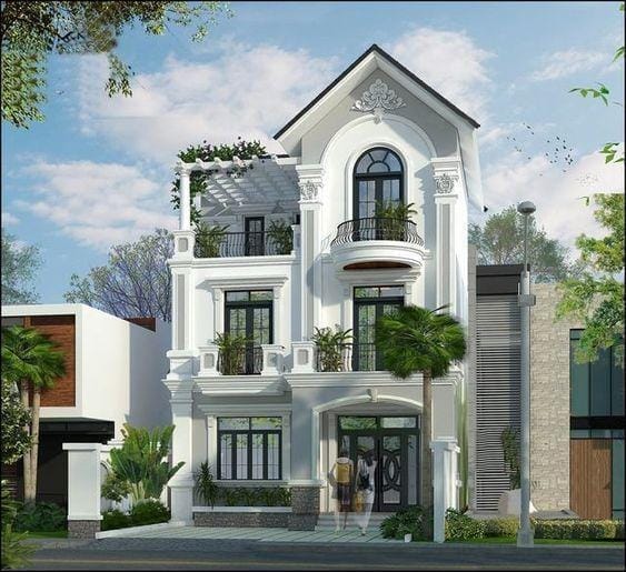 mẫu nhà ống 3 tầng hiện đại mái Thái