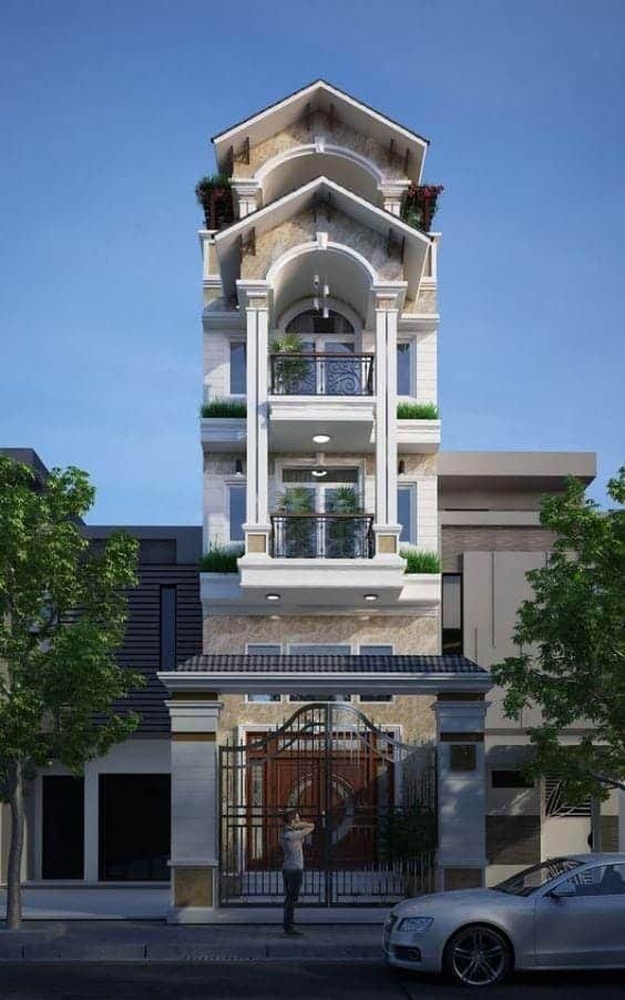 mẫu nhà ống 3 tầng mái Thái đẹp