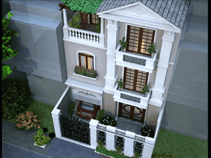 nhà ống 3 tầng có sân trước đẹp