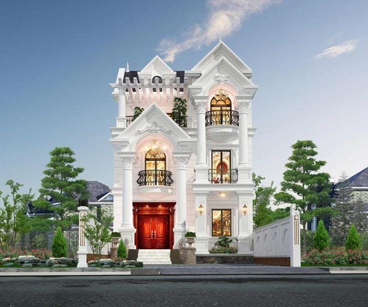 nhà ống 3 tầng có sân trước hiện đại